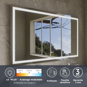 Miroir LED modulable et antibuée VISTA PLUS - 140x80 cm
