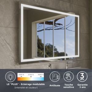 Miroir LED modulable et antibuée VISTA PLUS - 120x80 cm