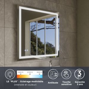 Miroir LED modulable et antibuée VISTA PLUS - 80x80 cm