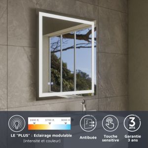 Miroir LED modulable et antibuée VISTA PLUS - 70x80 cm
