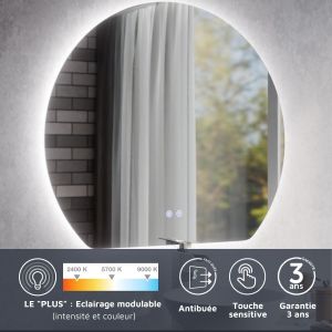 Miroir demi-cercle LED modulable et antibuée ECLI PLUS - 80 cm