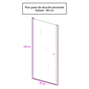 Porte de douche pivotante DYLANE sans cadre 80 cm - 6mm