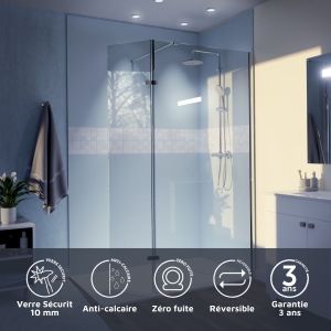 Paroi de douche italienne 100+40 x 200 cm STURDY verre 10 mm avec volet pivotant