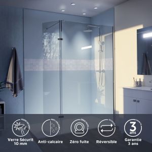 Paroi de douche italienne 120+40 x 200 cm STURDY verre 10 mm avec volet pivotant