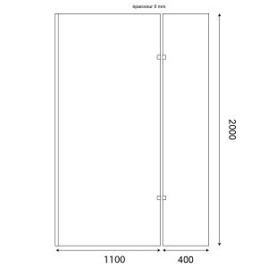 Paroi de douche italienne 110+40 x 200cm CALYPSO verre 8 mm avec volet pivotant