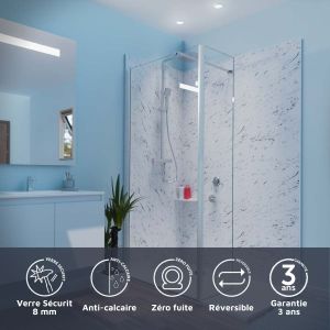 Paroi de douche italienne 90+40 x 200cm CALYPSO verre 8 mm avec volet pivotant