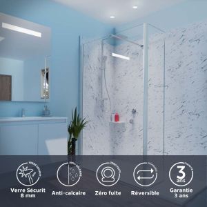 Paroi de douche italienne 120+40 x 200cm CALYPSO verre 8 mm avec volet pivotant
