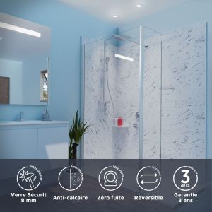 Paroi de douche italienne 110+40 x 200cm CALYPSO verre 8 mm avec volet pivotant