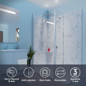 Paroi de douche italienne 100+40 x 200cm CALYPSO verre 8 mm avec volet pivotant