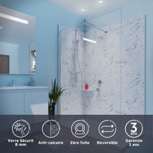Paroi de douche 140x200 cm fixe CALYPSO - Verre 8 mm anticalcaire