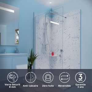 Paroi de douche 110x200 cm fixe CALYPSO - Verre 8 mm anticalcaire