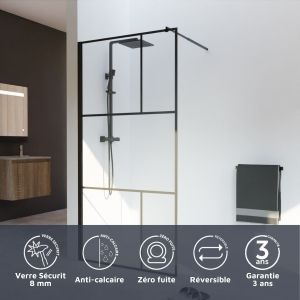 Paroi de douche industrielle noire ATELIA 100 cm
