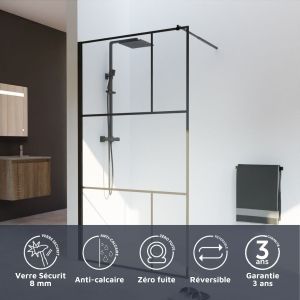 Paroi de douche fixe Atelia verre 8 mm - 110x200 cm