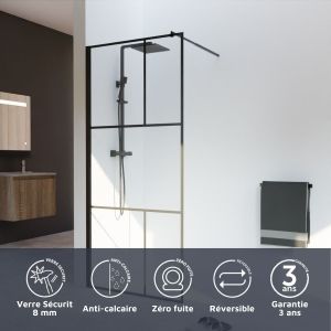 Paroi de douche industrielle noire ATELIA 90 cm