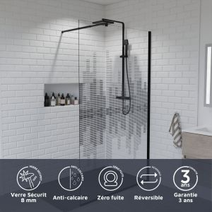 Paroi de douche à l'italienne 120 cm x 200 cm - Sérigraphie motif noir MANHATTAN 