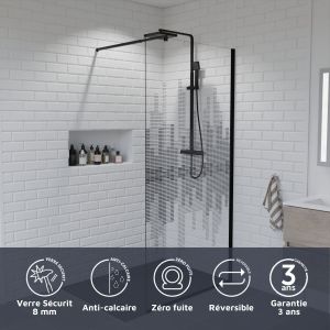 Paroi de douche fixe 100 cm x 200 cm motif MANHATTAN - Verre 8 mm
