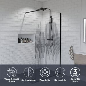 Paroi de douche fixe 110 cm x 200 cm motif MANHATTAN - Verre 8 mm 