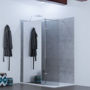 Paroi de douche miroir 100+40 BAYA avec volet pivotant - verre 8 mm