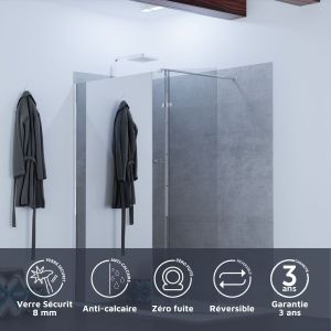 Paroi de douche miroir 120+40 BAYA avec volet pivotant - verre 8 mm