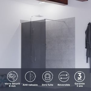 Paroi de douche miroir PSYCHE - verre 8 mm - 100x200 cm