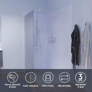 Paroi de douche miroir 100 cm MAORA - Verre 8 mm anticalcaire