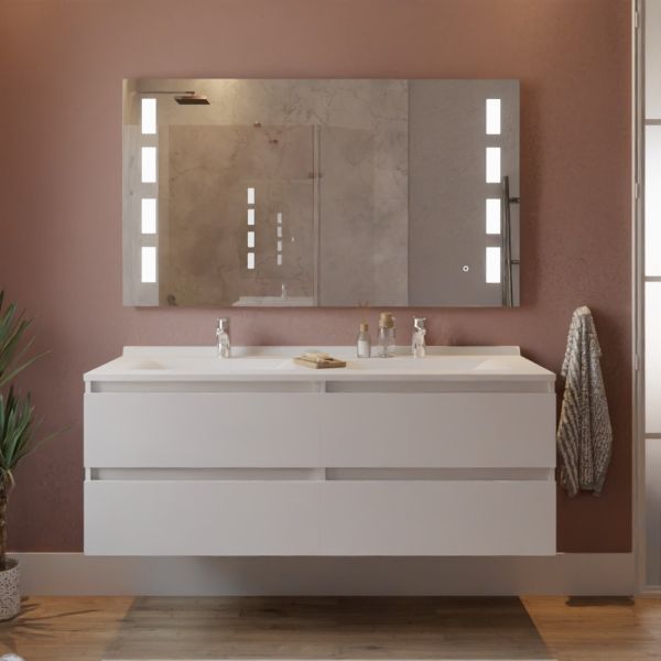 Meuble double vasque 140 cm ARLEQUIN avec miroir Prestige