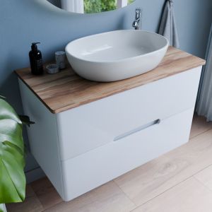 Meuble salle de bain avec vasque à poser KLASS 100 cm - Blanc et Bois