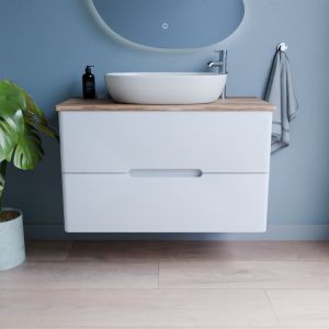 Meuble salle de bain avec vasque à poser KLASS 100 cm - Blanc et Bois