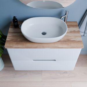 Meuble salle de bain avec vasque à poser KLASS 100 cm - Blanc et Bois