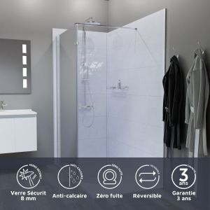 Paroi de douche miroir 100+40 x 200 cm avec volet pivotant - MAORA