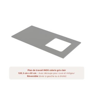 Découpe plan de travail inox réversible pour évier inox et mitigeur
