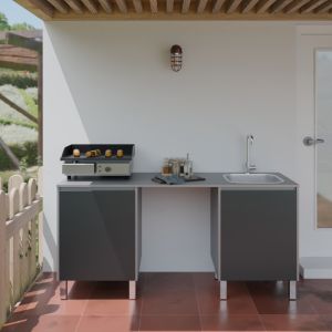 Cuisine d'été en inox KX14 - 180 cm avec évier et emplacement frigo