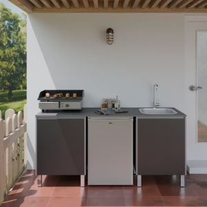 Cuisine d'été en inox KX14 - 180 cm avec évier et emplacement frigo