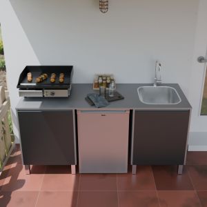 Cuisine d'été inox KX14 180 cm avec 2 caissons - évier - emplacement frigo