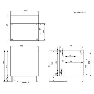 Plan caisson en inox cuisine d'été KX11 - 60 cm x 70 cm x 70 cm