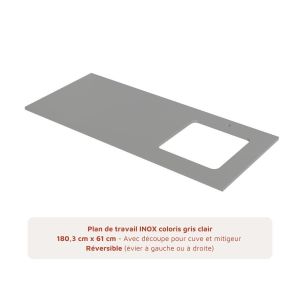 Plan de travail cuisine d'été en inox KX11 180 cm - percé pour évier inox et mitigeur