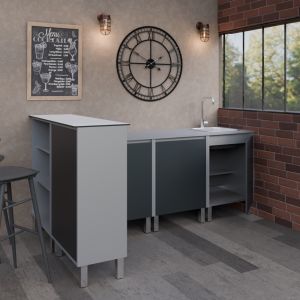 Cuisine d'été en inox avec évier + meuble bar intégré - KX11