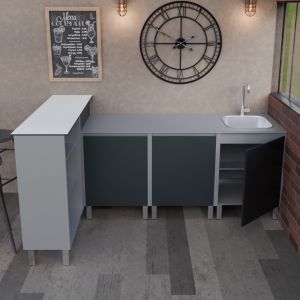 Cuisine d'été KX11 inox 180 cm avec évier en inox + meuble bar