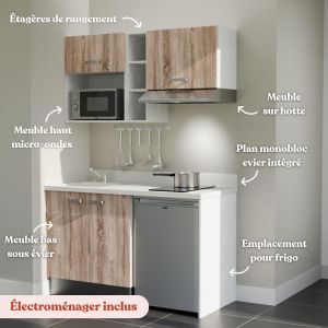 Kitchenette K13L - 140 cm - plan monobloc évier intégré, électroménager inclus
