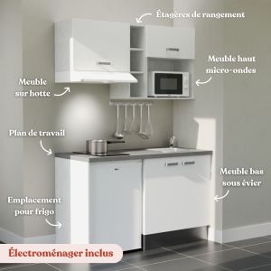 Kitchenette K13L-PT - 140 cm - plan stratifié, évier inox, électroménager inclus