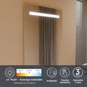 Fonctionnalités du miroir led ELEG PLUS - 90 x 105 cm