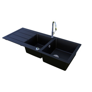 Évier EVISTONE avec 2 bacs + égouttoir 118cm - Cromo