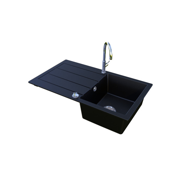 VIDAXL Evier de cuisine en granite avec egouttoir reversible Noir pas cher  