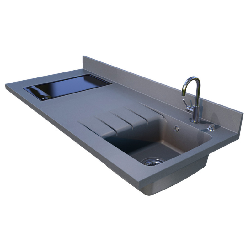 Plan de travail monobloc PlaniQuartz avec évier à droite 140cm CROMO Cuisibane