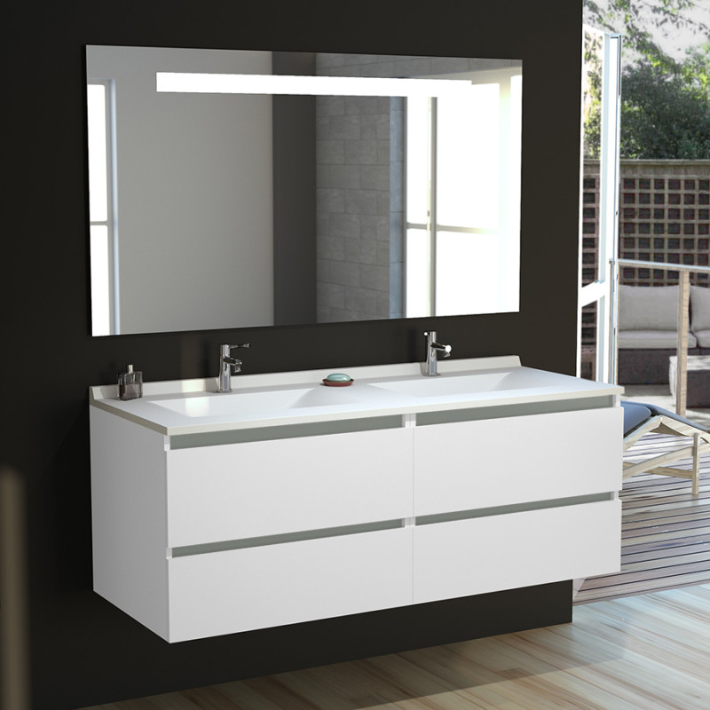 Meuble double vasque ARLEQUIN 140x55 cm avec plan vasque et miroir ELEGANCE  - Coloris au choix