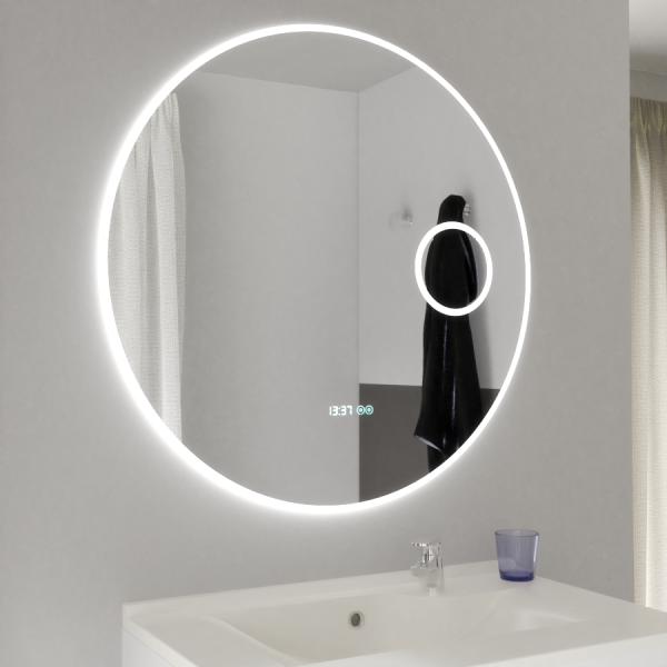 Miroir lumineux rond RONDINARA Ø 80cm - antibuée, horloge et loupe