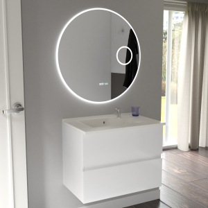 Miroir RONDINARA Ø 80cm - éclairage LED interchangeable, système anti-buée, horloge et loupe