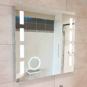 Miroir anti-buée EXCELLENCE 80x80 cm - éclairage intégré à LED, interrupteur sensitif, loupe et heure