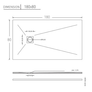 Receveur de douche anthracite extraplat 2.2cm SLIM - 180x80cm