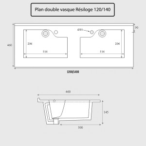 Plan double vasque design RÉSILOGE - 120 cm